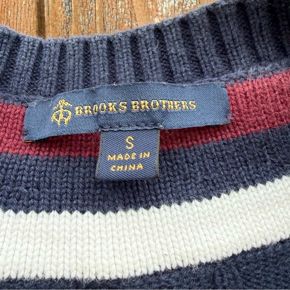 Brooks Brothers Navy Red White V Neck Cable Knit Tennis Sweater Vintage Small - Picture 2 of 10
